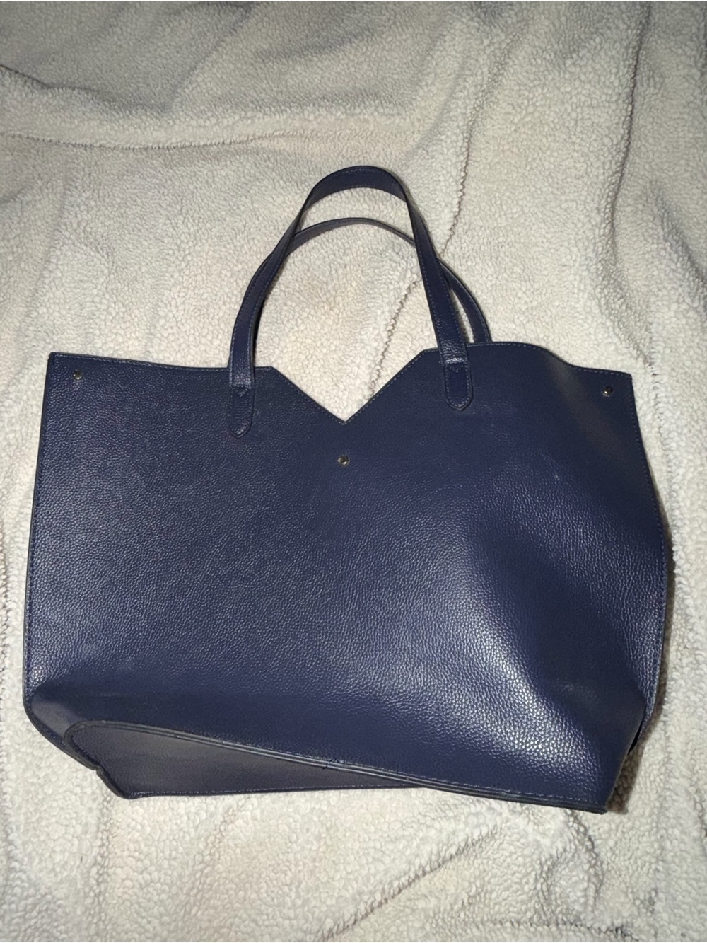 Neiman Marcus Dark Navy Pebbled Leather Tote with Top Handles